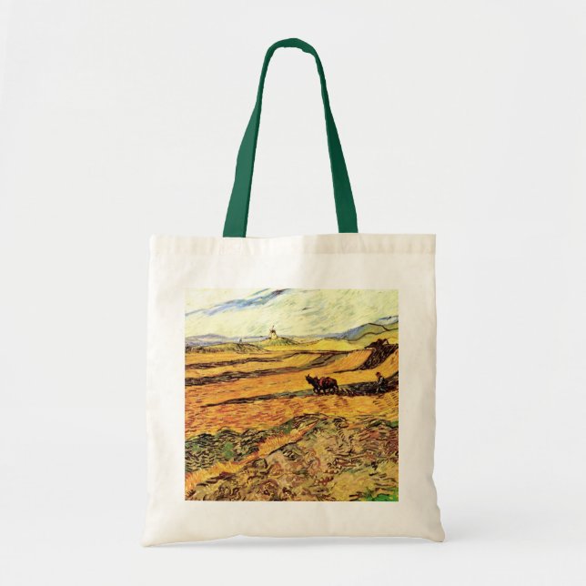 Tote Bag Champ avec laboureur et moulin par Vincent van Gog (Devant)