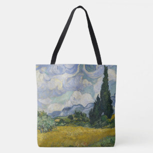 Tote Bag Champ de blé avec cyprès, peinture à l'huile, Van