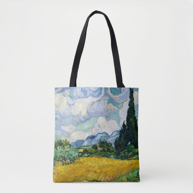 Tote Bag Champ de blé Van Gogh avec Cyprès. Impressionnisme (Devant)