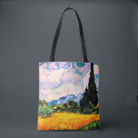 Tote Bag Champ de blé Vincent Van Gogh avec Cyprès<br><div class="desc">Joli, Vintage, Belle peinture Vincent Van Gogh Champ de blé avec Sticker Cyprès.C'est un vieux chef-d'oeuvre du peintre maître néerlandais Vincent Van Gogh. Ce tableau fait partie de sa série de champs de blé. Cette série de peintures de paysages naturels s'inspire de la vue sur les Alpilles.Cette peinture à l'huile...</div>