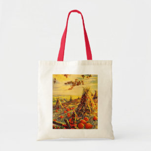 Tote Bag Champ de citrouilles vintage Halloween avec meules