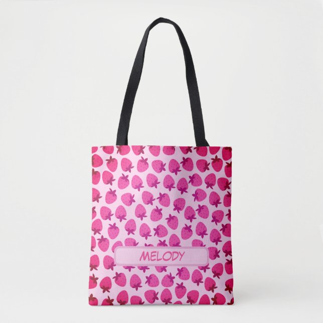 Tote Bag champ de fraise rose été nature fruit initial (Devant)