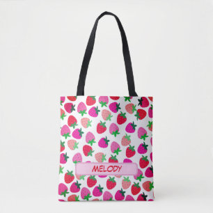 Tote Bag champ de fraises rose tropical été nature fruit