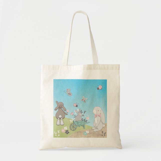Tote Bag Champ de lapins de printemps (Devant)