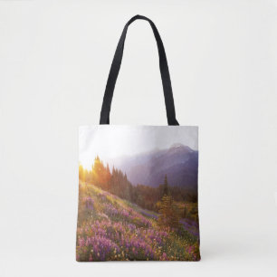 Tote Bag Champ de lupin et montagnes Olympiques à