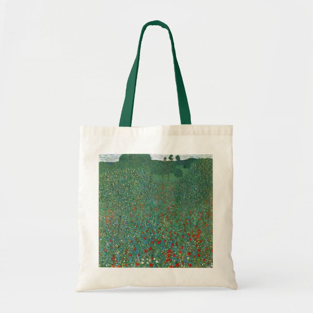 Tote Bag Champ de pavot par Gustav Klimt, Art Nouveau Vinta (Devant)