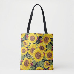 Tote Bag Champ de tournesol : aquarelle noir arrière - plan