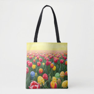 Tote Bag Champ de tulipes de Pâques vibrant