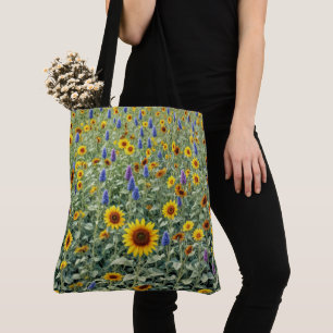 Tote Bag Champ d'été de tournesols et de fleurs sauvages