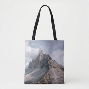 TOTE BAG CHAMP ET VUE MONTAGNE SOUS LE CIEL BLANC ET BLEU