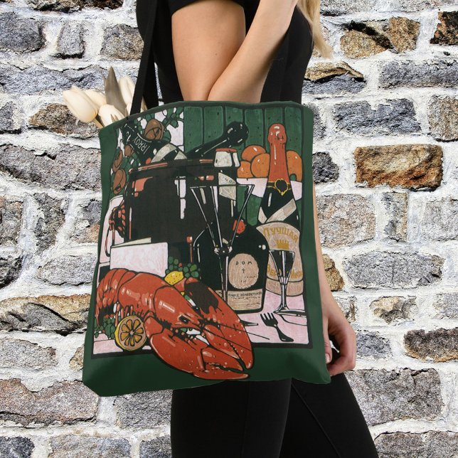 Tote Bag Champagne au homard vintage ; Fête élégante (Créateur téléchargé)