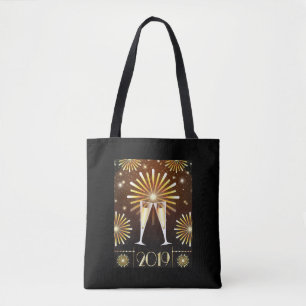Tote Bag Champagne et feux d'artifice Nouvel An Réveillon 2