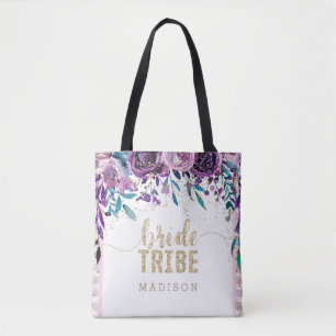 Tote Bag Champagne Florale Violet Gold & Stripes Bride Trib
