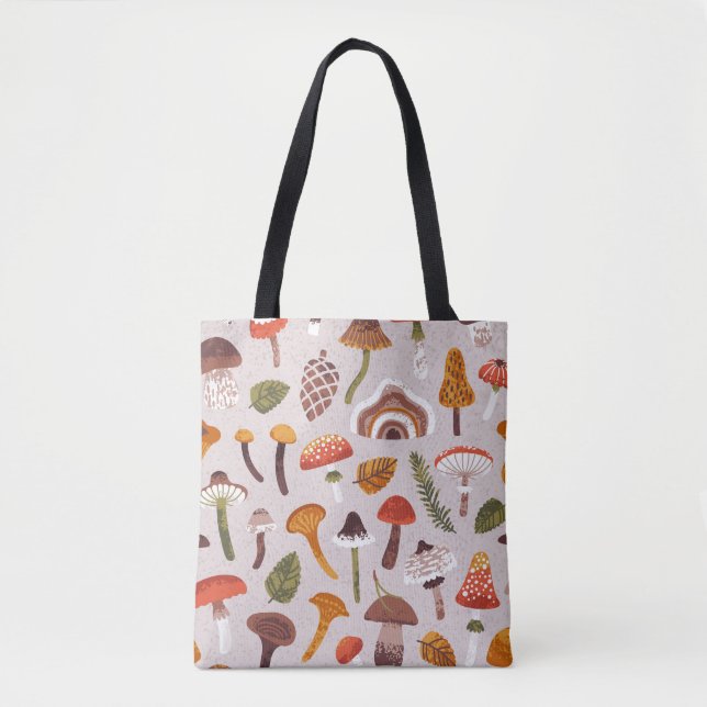 Tote Bag Champignons d'automne, feuille : répétition vintag (Devant)