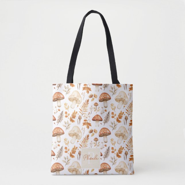 Tote Bag Champignons et Feuilles personnalisés mignons tomb (Devant)
