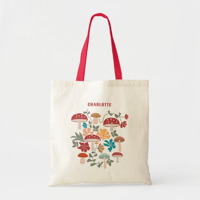 Tote Bag Champignons et fleurs du milieu du siècle moderne  (Devant)