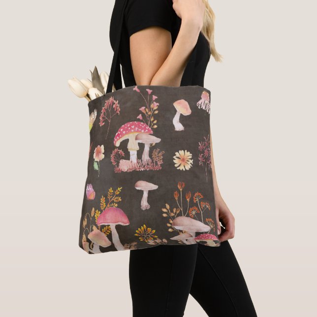 Tote Bag Champignons et fleurs sauvages (De près)