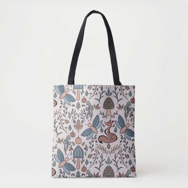 Tote Bag Champignons Fox & Dragonfly Cute Motif d'automne (Devant)
