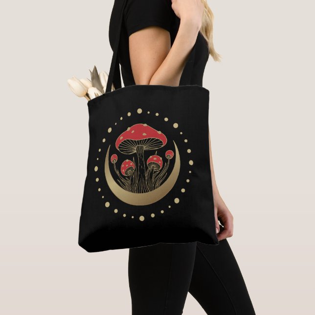 Tote Bag Champignons Magiques Rouge & Or Crescent Moon sur  (De près)