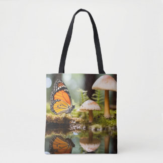 Tote Bag Champignons papillons Nature Paix sereine