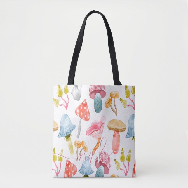 Tote Bag Champignons Pastel Aquarelle (Devant)