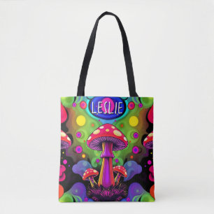 Tote Bag Champignons Rétro Colorés Vibrants Psychedéliques