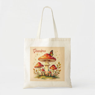 Tote Bag Champignons Rétro et Papillon Couleurs Vintage
