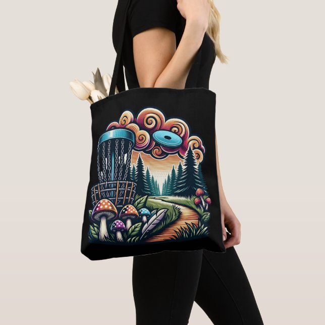 Tote Bag Champignons rétro et terrain de golf Disc Ai Art (De près)