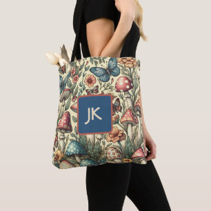 Tote Bag Champignons Vintage, Fleurs, Papillons Fantaisiste