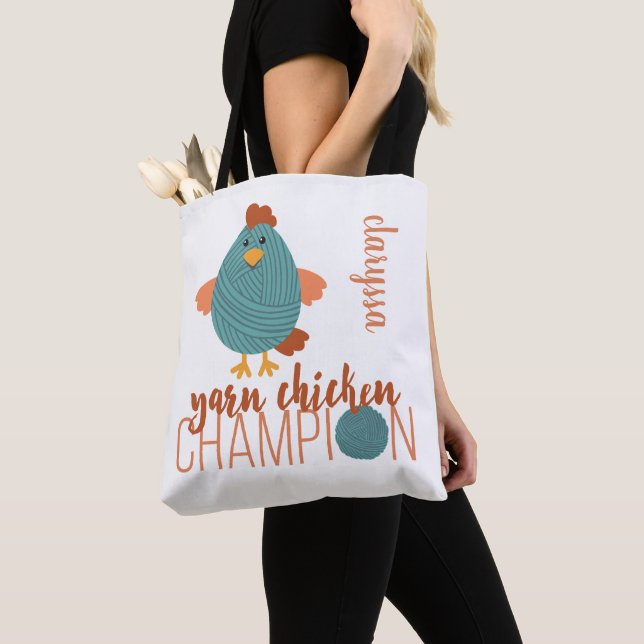 Tote Bag Champion turquoise et rouille de poulet (De près)
