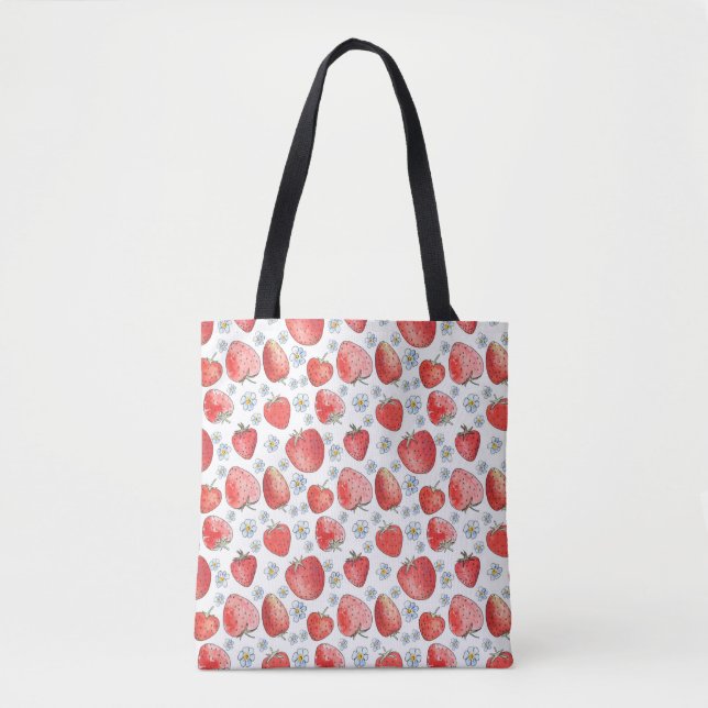 Tote Bag Champs de fraises : Fraîcheur d'été (Devant)