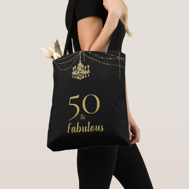 Tote Bag Chandelier doré noir 50 ans Fabuluxx pour 50e anni (De près)