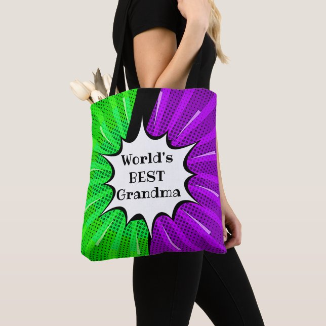 Tote Bag Changer de nom Worlds Best Grandma Green Purple Co (De près)