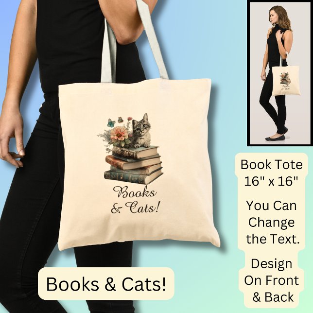 Tote Bag Changer le texte, les livres et les chats, avec de (Créateur téléchargé)