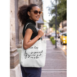 Tote Bag Chant d'amour, oiseaux assis entre les notes music