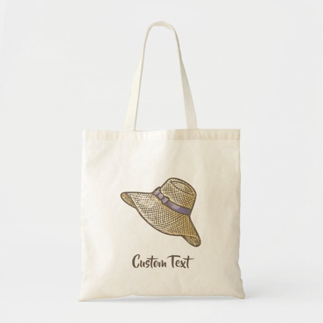 Tote Bag Chapeau de paille beige dessiné à la main (Devant)