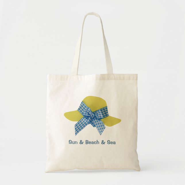 Tote Bag Chapeau de paille pour femme jaune et bleu (Devant)