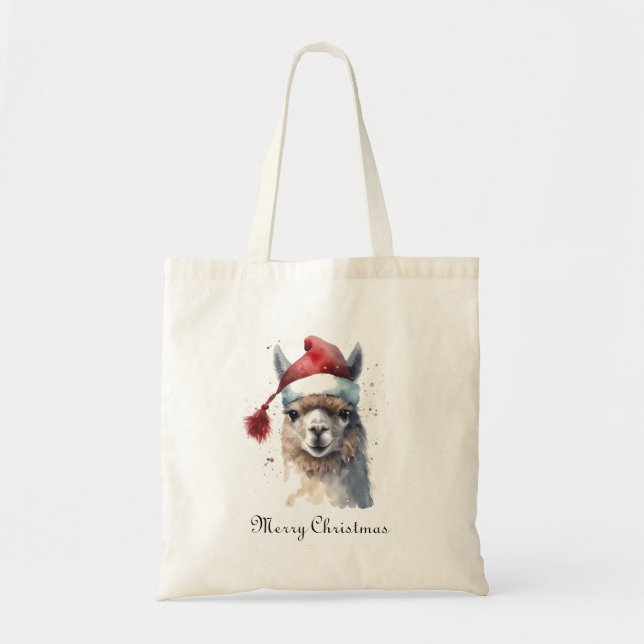 Tote Bag Chapeau de Père Noël à texte personnalisé en aquar (Devant)