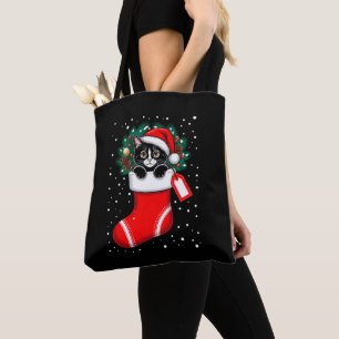 Tote Bag Chapeau de Père Noël de chat de Noël Cônes de pin 