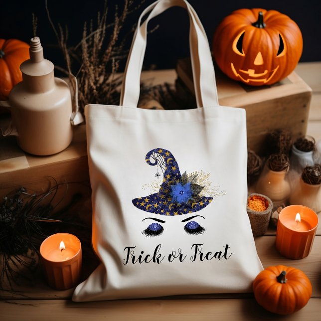 Tote Bag Chapeau de sorcière bleu mignon d'Halloween Trick  (Créateur téléchargé)