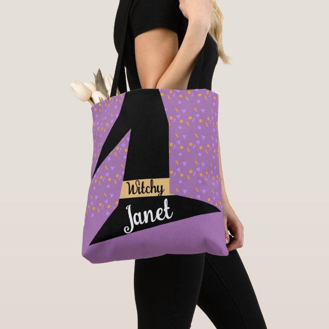 Tote Bag Chapeau de Sorcière Confettis Nom de Sorcière (De près)
