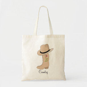 Tote Bag Chapeau et bottes beige de campagne avec fleur