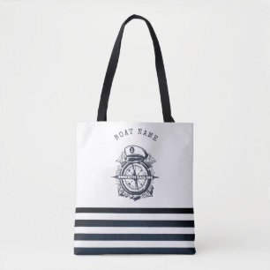 Tote Bag Chapeau Marin, Ancre, Roue Bleu Marine Rayé   
