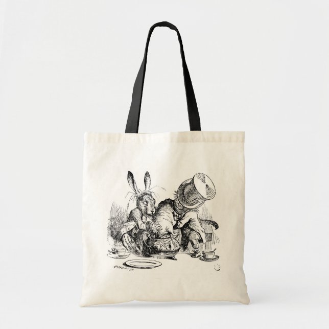 Tote Bag Chapelier, loir et lièvres fous de mars (Devant)