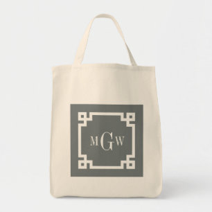Tote Bag Charbon Whats Clé grecque #2 Cadre 3 Init Monogram