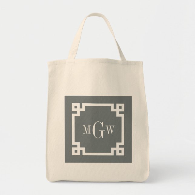 Tote Bag Charbon Whats Clé grecque #2 Cadre 3 Init Monogram (Devant)