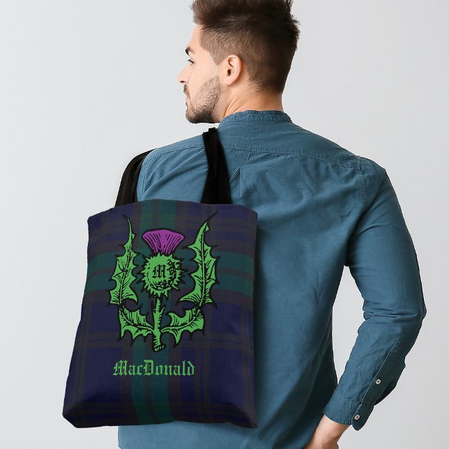Tote Bag Chardon écossais sur tarte foncée Nom personnalisé (Créateur téléchargé)