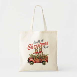 Tote Bag Charges de lapins de Noël en Camion Rouge