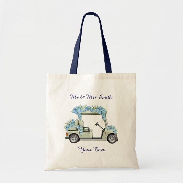 Tote Bag Chariot de golf floral bleu de Nantucket (Devant)