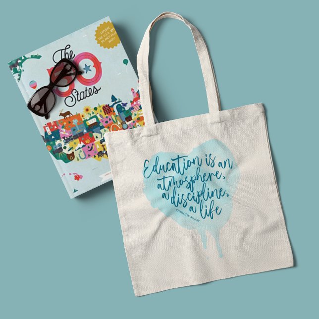 Tote Bag Charlotte Mason Citation Blue Watercolor Homeschoo (Créateur téléchargé)